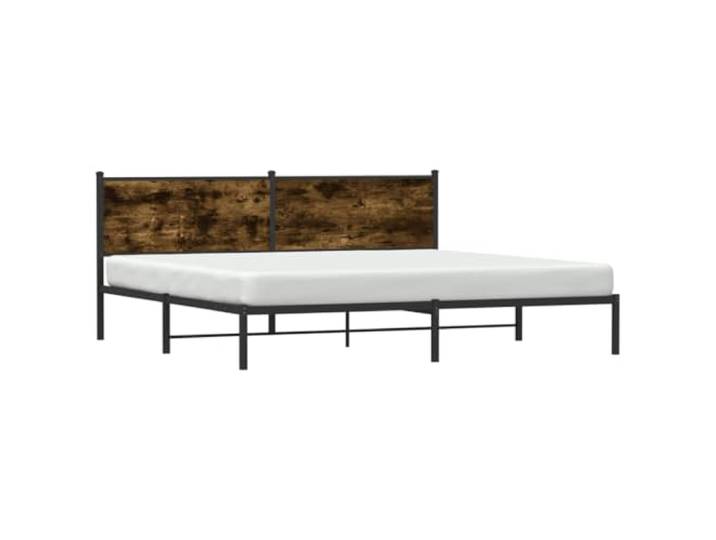 KTHLBRH Bettgestell aus Metall Eiche Rauchgrau 200 x 200 cm Bettgestell mit Stauraum, Kopfteil inklusive, Gestell aus Stahl und mehrschichtigem Holz