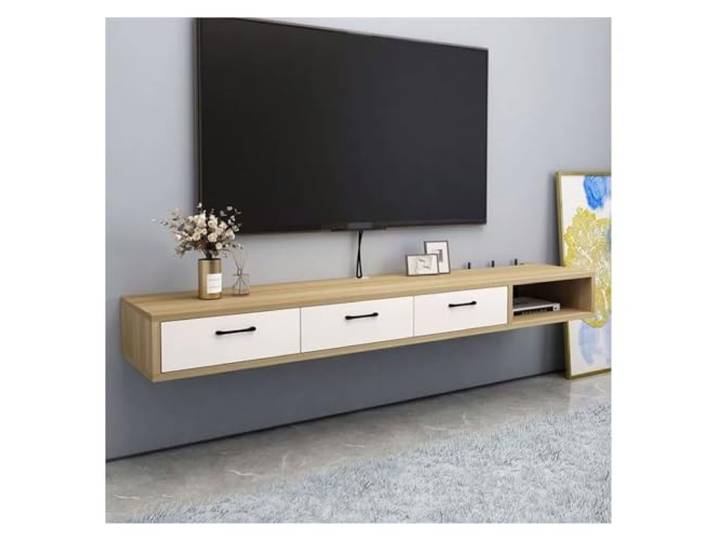 DFHS46JK Multimedia-Möbel Wandmontierter schwebender TV-Ständer aus Holz mit Aufbewahrungsschrank für das Wohnzimmer(Nature)