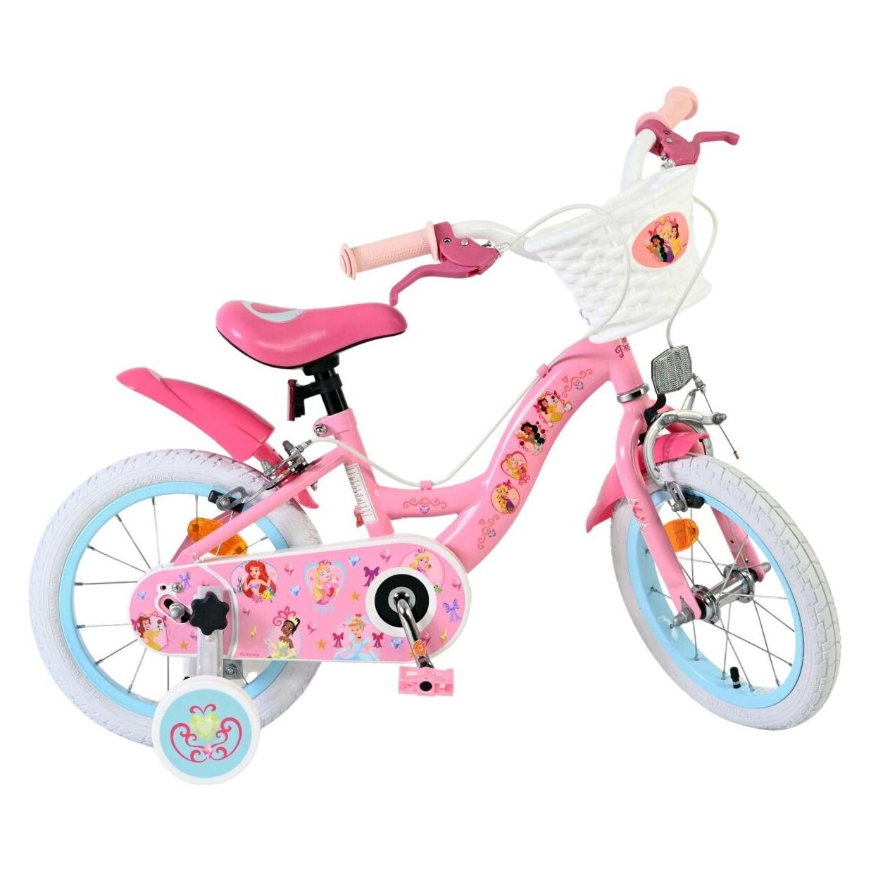 Volare Magic Royals Kinderfahrrad Mädchen 14 Zoll Rosa mit zwei Handbremsen, Korb und Stützrädern (14") (72629464)
