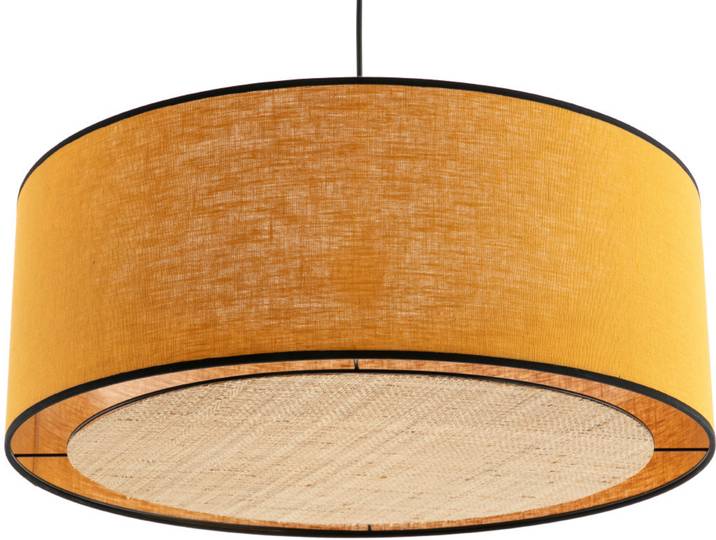 Suspension cylindrique en lin jaune moutarde et rabane naturelle D50 cm TRAVES