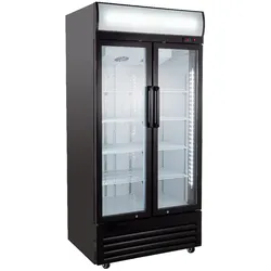 GastroHero Getränkekühlschrank ECO 630 mit Leuchtaufsatz, 2 Klapptüren, schwarz, LED-Innenbeleuchtung