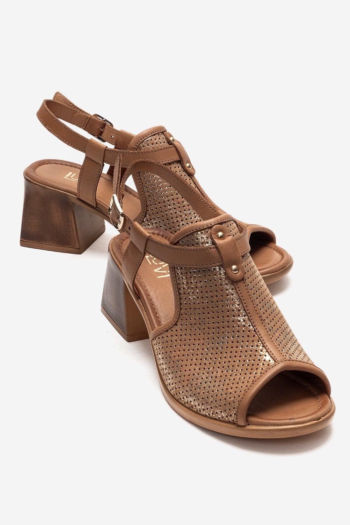 Forever & Always Janelle Sandale mit Leder-Blockabsatz - Braun