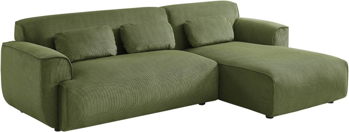 Sweek Wallas Hoekbank met Corduroy Bekleding, 2 tot 3 Zits, L-vormig, Inclusief Losse Kussens