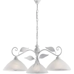 BeLight Esse - Kronleuchter aus weiß lackiertem Eisen mit antikem Silberdekor und weißem Alabasterglas, Durchmesser 30, 3 Lichter x 96 - Ø79 - BL313-3-BA