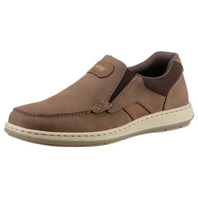 Slipper RIEKER, Herren, Gr. 46, Textil, braun (hellbraun, dunkelbraun), Leder, Schuhe Slipper, Mokassin, Loafer, Komfortschuh mit Gummizug für guten Sitz