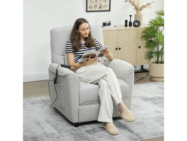 HOMCOM Fauteuil Inclinable Massage Chauffant Tissu Gris Clair