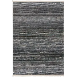 Teppich Kurzflor PERRAN Boho Streifen Polypropylen 120x160 cm Blau modern gemustert Designerteppich Wohnzimmerteppich | Kadima Design