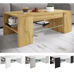 VCM Holz Couchtisch mit ESG-Sicherheitsglas   Sofatisch mit ausreichend Stauraum   Maße ca. H. 35 x B. 100 x T. 50 cm   Wohnzimmertisch - Tunas