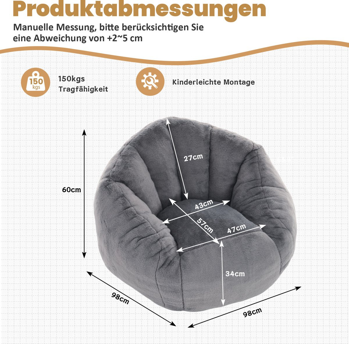 HAUSS SPOLE Zitzak Loungestoel met Rugleuning en Traagschuim - Grijs Polyester