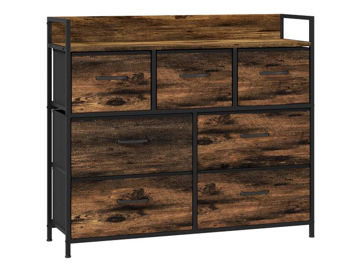 Homcom Kommode, Sideboard mit 7 Faltbaren Schubladen aus Stoff, Griff und Regal, Braun, Textil, 29x85x98 cm, Kleinmöbel, Kommoden, Sideboards