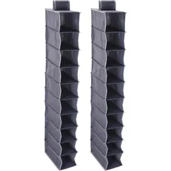 2er-Set Schrank-Hängeregal für Kleidung, Schuhe & Accessoires - 10 Fächer zur optimalen Raumausnutzung - Dunkelgrau, 30x15x120cm