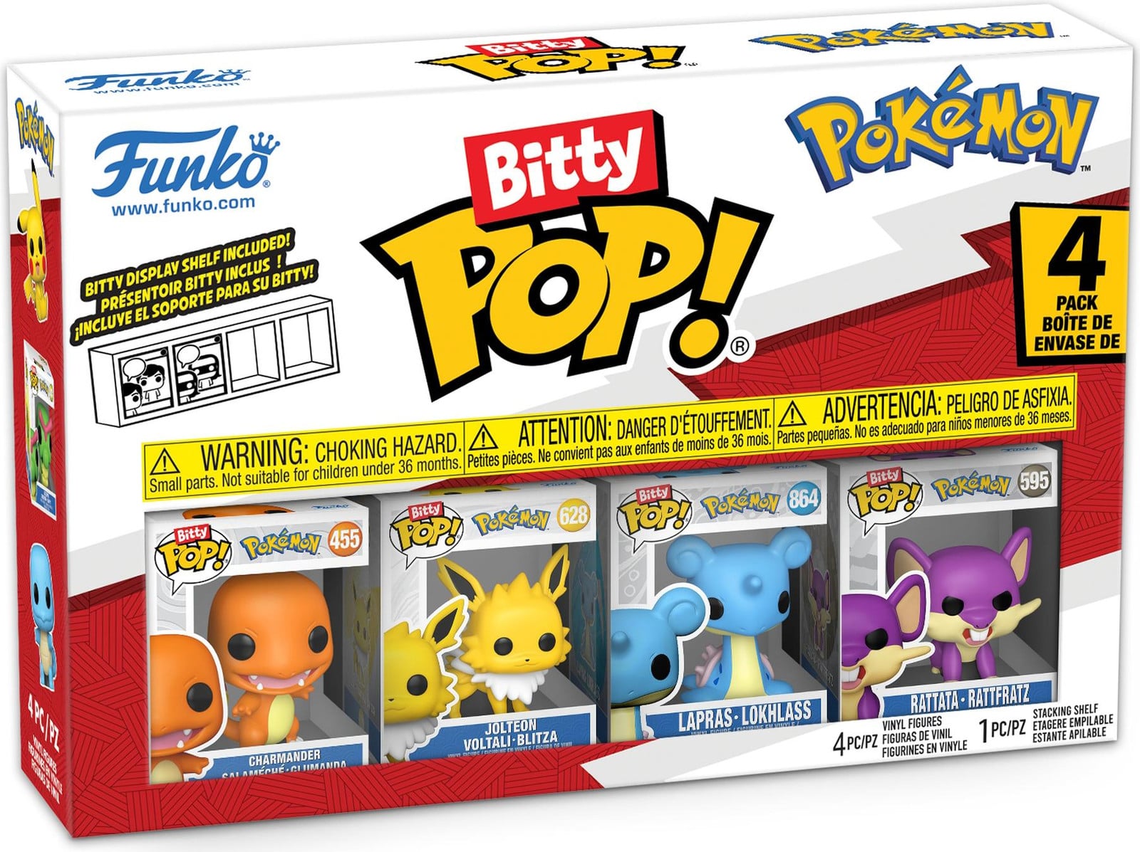 Funko Bitty Pop! Pokémon Charmander, Blitza, Lokhlass en Rattfratz set