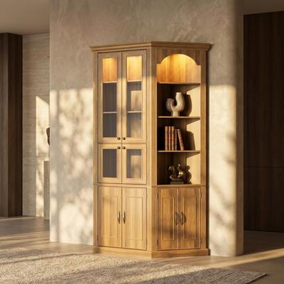 FUFU&GAGA "142"" Modular Bookcase Wall Unit Large Library Storage Cabinet with Light, Acrylic Door Display Cabinet Bookshelf"