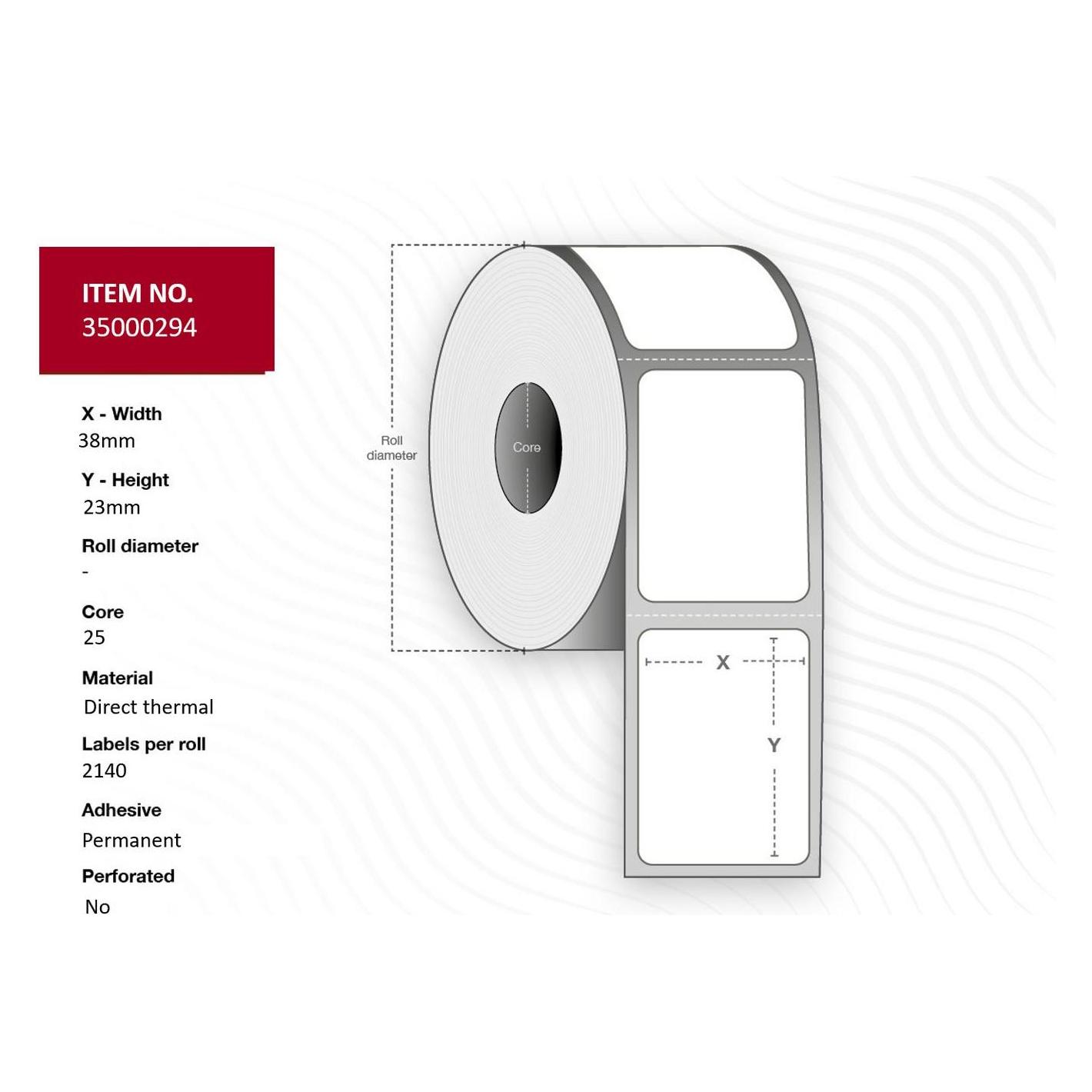 Capture Label 38x23 - Core 25. White. (25 mm) (35000294)