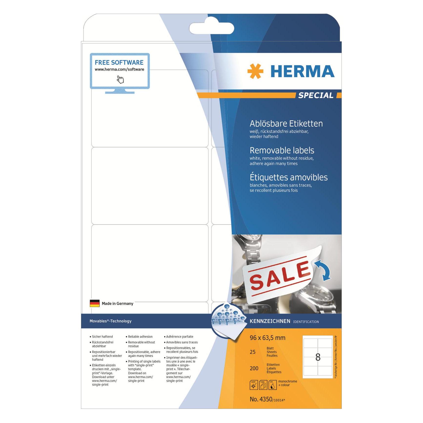 Herma Etiketten A4 weiss 96x63,5 mm ablösbar Papier 200 St. (4350)