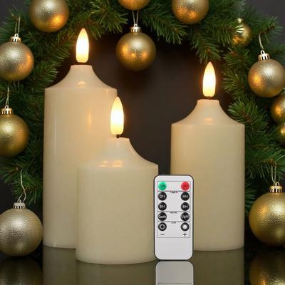Inspired Living Remote Control Flameless Candles With Timer Realistic LED Candles Battery Operated Set 3pcs