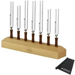 Meinl Sonic Energy TF-SET-CHA-7 Stimmgabel Chakra-Set 7-teilig mit Mikrofasertuch, Stimmgerät, Silber