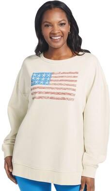 Masseys Lifestyle Crewneck Sweatshirt Casual in Ivory/Starfish/Stripe, Size 3X, Cotton/Elastine