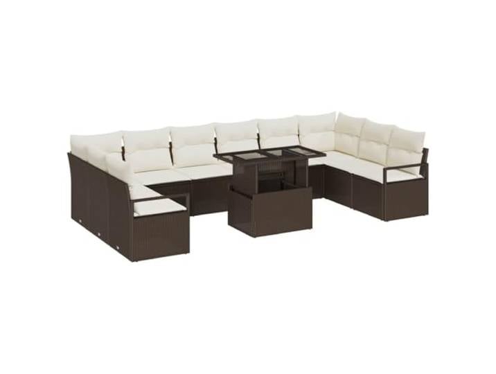 KTHLBRH Gartenmöbel-Set aus Polyrattan, 11-teilig, Braun Modulare Sessel, verstellbarer Glastisch, abnehmbare Kissen, lackierter Stahl, versteckte Lagerung
