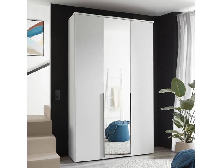 Armoire Espinares 135cm Blanc/Blanc Avec portes miroir