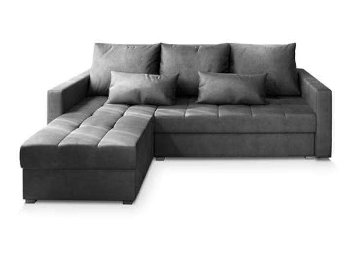 Masseno Ecksofa KOS PIK M mit Schlaffunktion L-Form, Sofa mit Bettkasten, Wohnzimmersofa, Couch, Soffa, Bettsofa, Couchgarnitur- Grau, Monolith 85