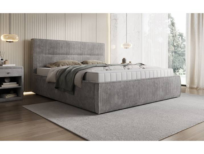 Designer Polsterbett Merry in Cord mit Stauraum - 140x200 - Salbei - Luxusbetten24