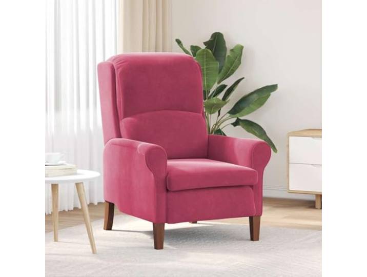NLQMSU Sessel Samt Bordeaux mit gerollten Armlehnen, Massivholz Weicher Komfort, moderner Stil, ergonomischer Sitz, einfache Pflege, langlebiges Holz