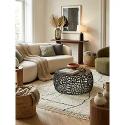 Couchtisch Aluminium Rund mit Ast-Struktur, Schwarz 66x66x30 cm