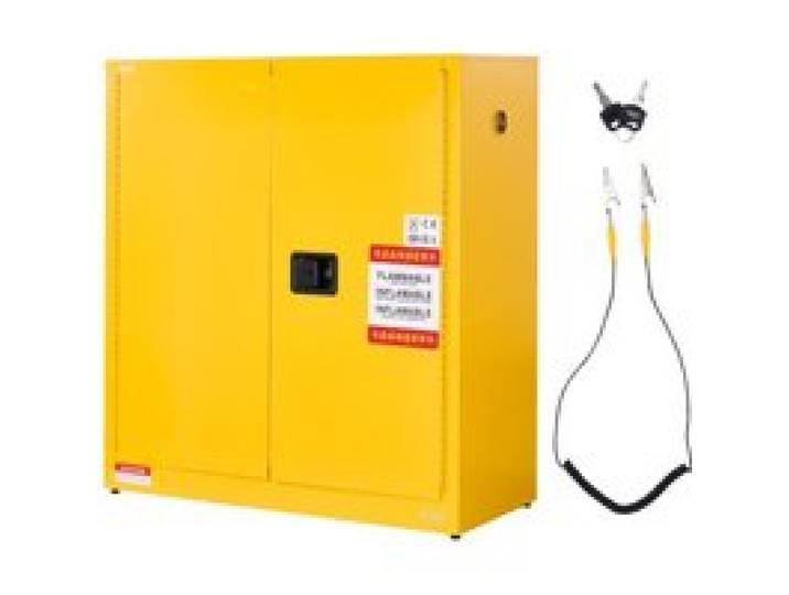 VEVOR Feuerlöschschrank feuerlöschfähiger brennbarer Lagerschrank (110 L) mit verstellbarem Regal, Feuerlöschschränke aus kaltgewalztem & verzinktem Stahl, Gelb Schutzschrank Gefahrstoffschrank