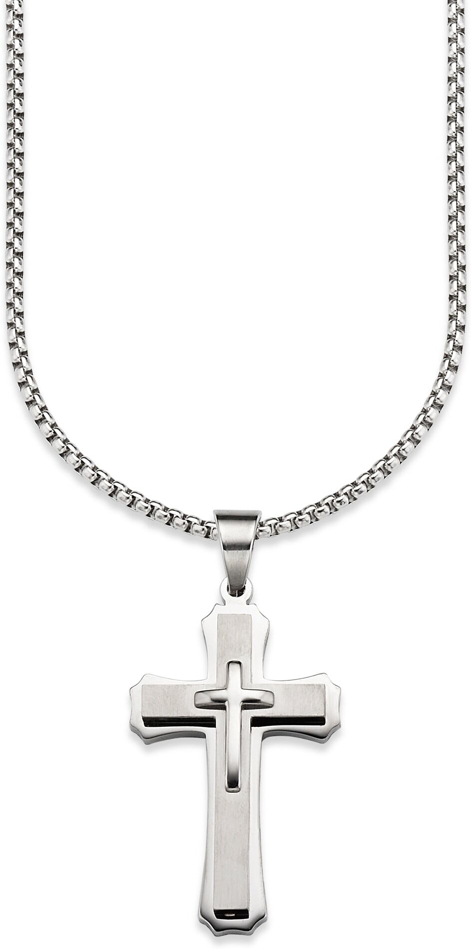 Kette mit Anhänger BRUNO BANANI "Schmuck Geschenk Halskette Kreuz Venezianerkette", silber (edelstahlfarben), Halsketten, Herren, Edelstahl, L: 55 B: 3mm, Kette mit Anhänger, B:3mm edelstahlfarben Edelstahl, L: 55 B: 3mm