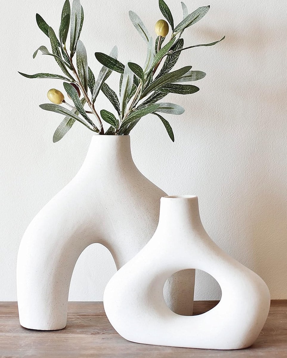SnelShoppen Set van 2 Donut Vazen - Warm Wit Keramiek - Scandinavische Decoratie