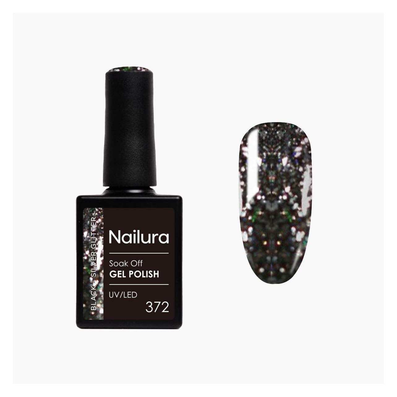Nailura - Gel Polish 372 - Black Silver Glitter - 10 ml (Black Silver Glitter, Gel-Effekt Nagellack) (70391)