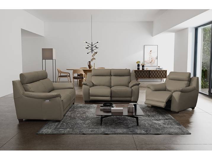 home24 Relaxfauteuil Bankoba beige/grijs Leer Domna 109 x 98 x 97cm
