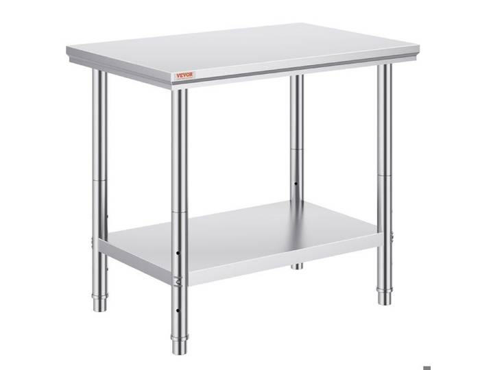 Table de travail inox 60x90x80cm double étagère réglable structure stable montage facile pour cuisine pro et collectivités