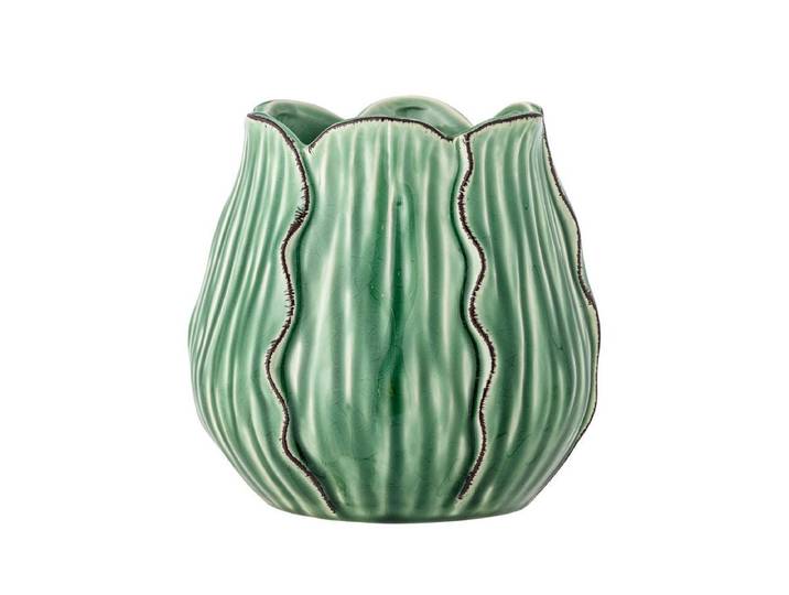 Vase Esra - Grün, aus Steingut - Grün - Luxusbetten24