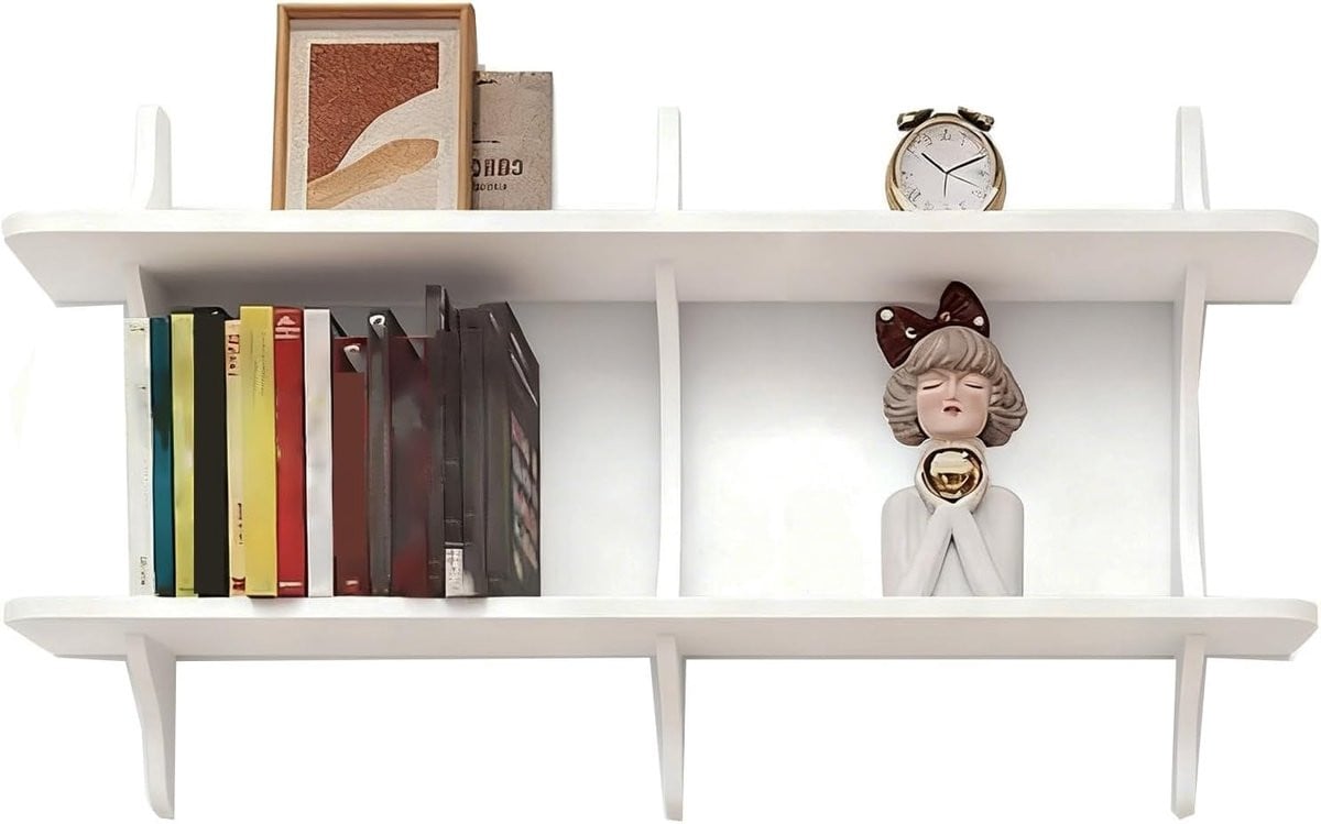 Wandplank Boekenkast Wit - Dubbele Laag Decoratieve Opbergkast - Breedte: 100 cm