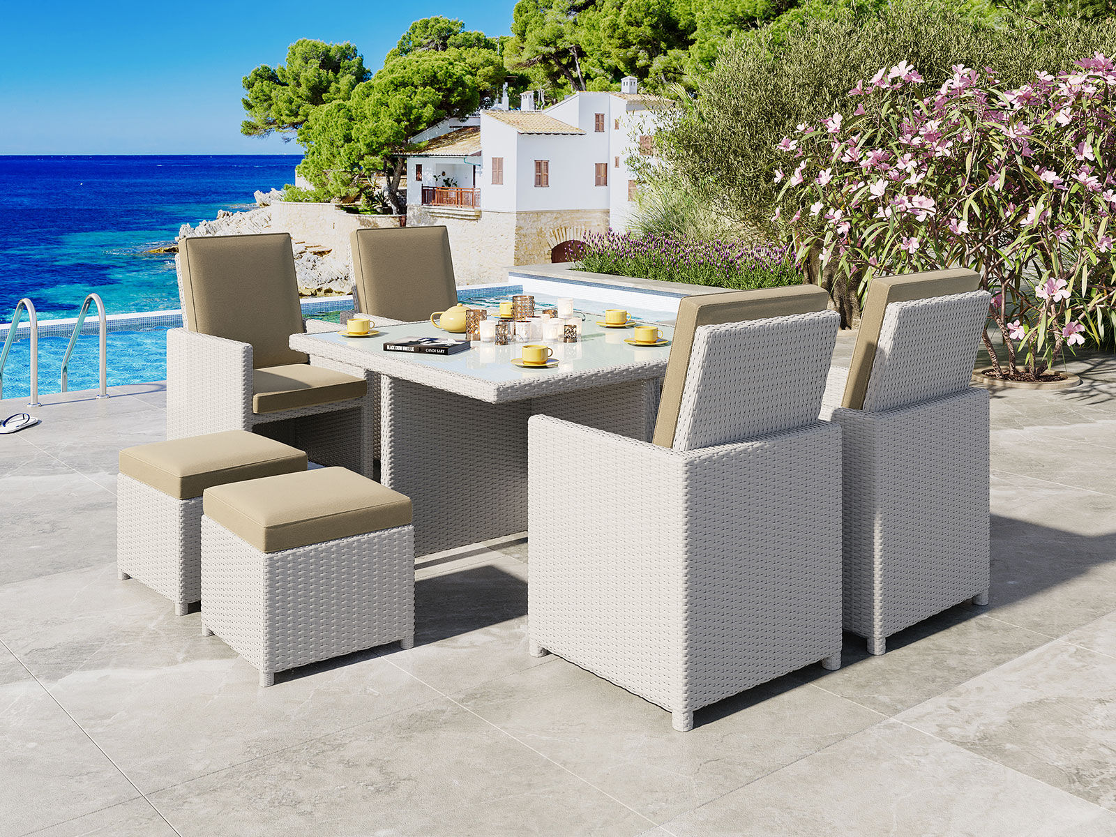 Starlight Havesæt 4 Personer M/frostet Glass - Hvid Polyrattan