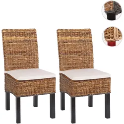 2er-Set Esszimmerstuhl Korbstuhl M69 Stuhl BALI Bananengeflecht ~ dunkel, mit Kissen