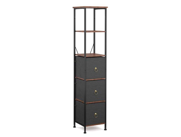 Badezimmerregal mit 3 Stoffschubladen 30 x 141 cm braun/schwarz