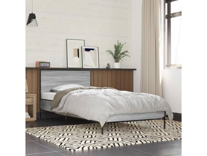 Holzwerkstoff Stabilität Schlafzimmer Metallbeine Grau 75x190 cm Bettgestell Grau Sonoma 75x190 cm Holzwerkstoff Metall mit Kopfteil Stabil Bettrahmen Lattenrost Schlafzimmer Möbel
