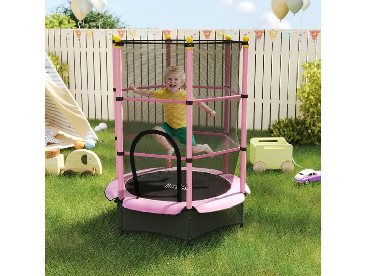 HOMCOM Trampoline Enfant Ø1,4m Filet Sécurité Rose