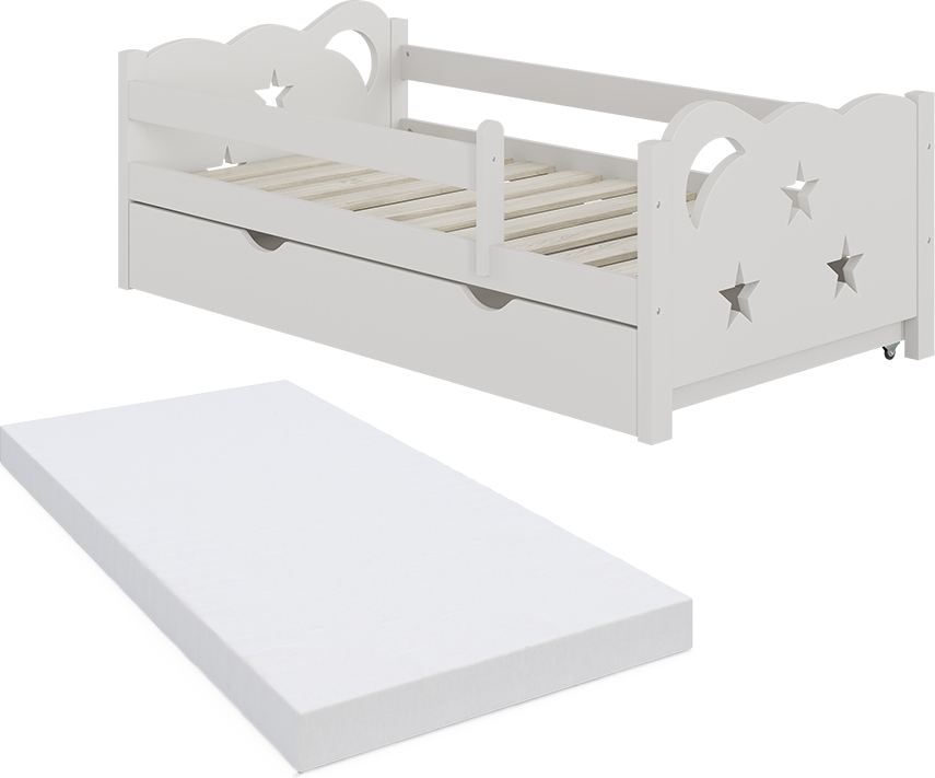 Kinderbett Vitalispa Jessica Weiß 70x140 cm mit Schublade und Matratze, Model 40346