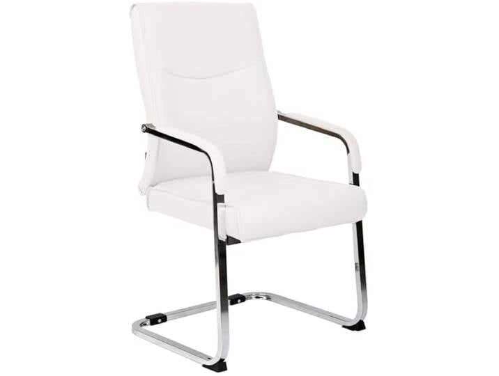 CLP Esszimmerstuhl ergonomisch Hobart, Freischwinger mit Armlehnen gepolstert, Metallgestell stabil, Konferenzstuhl modern Farbe weiß Material Kunstleder