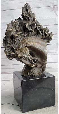 Bronzhaus Horse Bronze Bust Stallion Sculpture Figure On Marble Base Figurine Art Signed Milo