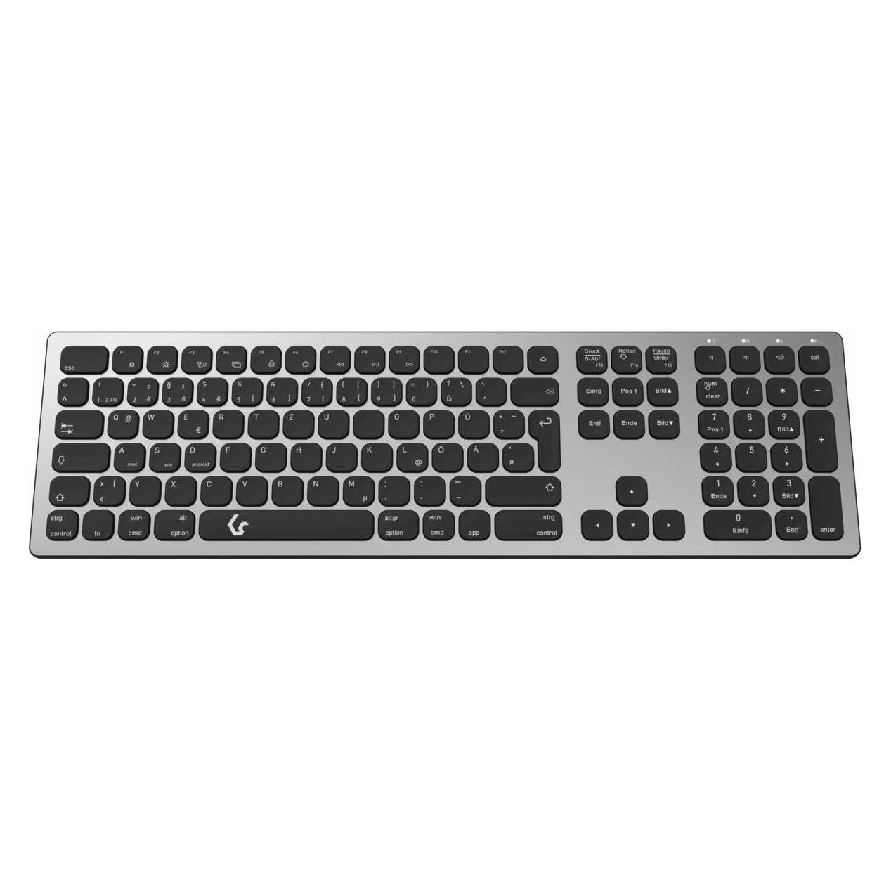 KeySonic Full-Size Aluminium Tastatur, Bluetooth & RF, für Win & macOS (DE, Kabellos) (60939)