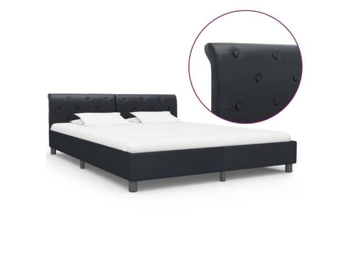 Market® Lit adulte Contemporain: Queen Size - Cadre de lit - Noir Similicuir 160 x 200cm 75080