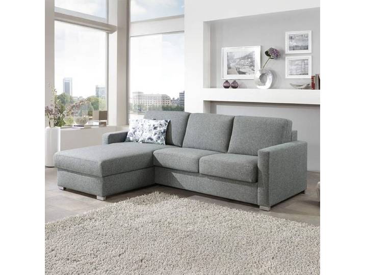 Eck-Schlafsofa Lelio Webstoff mit Lattenrost und Bettkasten Ottomane links Kunstfaser 86x278x178cm Hellgrau klappbar modern