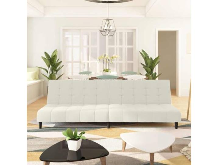 HEFZGDB Schlafsofa 2-Sitzer Creme Samt Bettgarnitur mit Samtbezug und Holzrahmen für Wohnzimmer und Büro, Bequemes Sitz- und Schlafmöbel mit 2-in-1-Funktion und robuster Stabilität