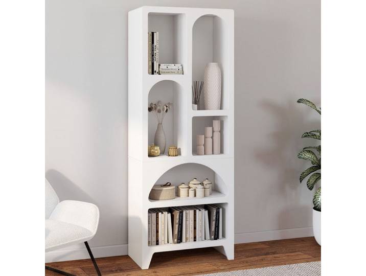 IDMARKET Etagère bibliothèque organique ALESIA 6 compartiments bois blanc