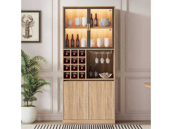 Vitrine 80x40x180 cm Vitrine Salle a Manger Vitrine Armoire Vitrée avec Portes en Verre et Éclairage Vitrine LED